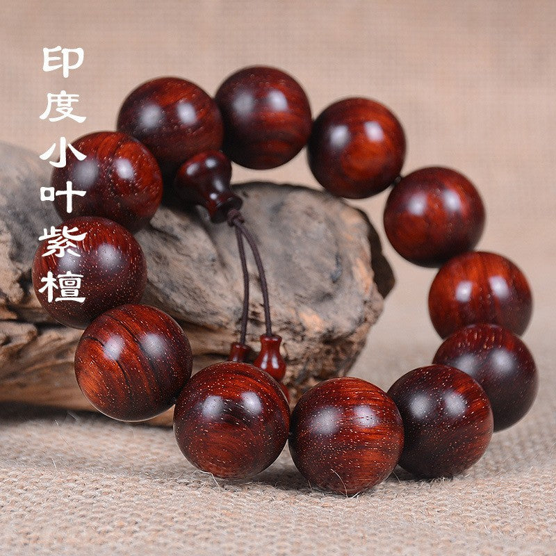 Indian Full Gold Star Small Leaf Red Sandalwood Bracelet for Men, Redwood Sandalwood Buddha Bead Bracelet, Fashion Jewelry for Couples