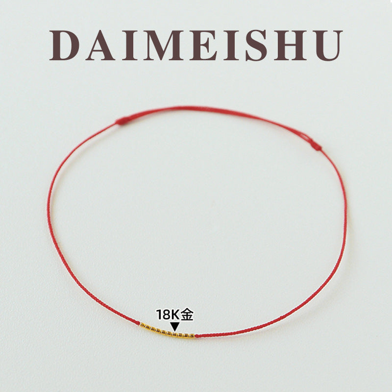 Xiaohongshu Hot Sale18k Gold Ultra-Thin Red String Bracelet Fashionable Elegant Simple Versatile Adjustable Zodiac Year Bracelet
