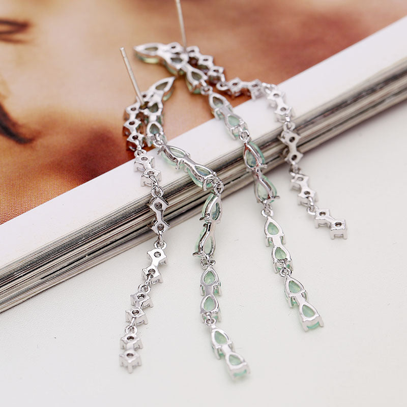 2022New Long Tassel Earrings European and American Fashion Zircon Silver Needle Drop High-end Water Drop Geometric Earrings