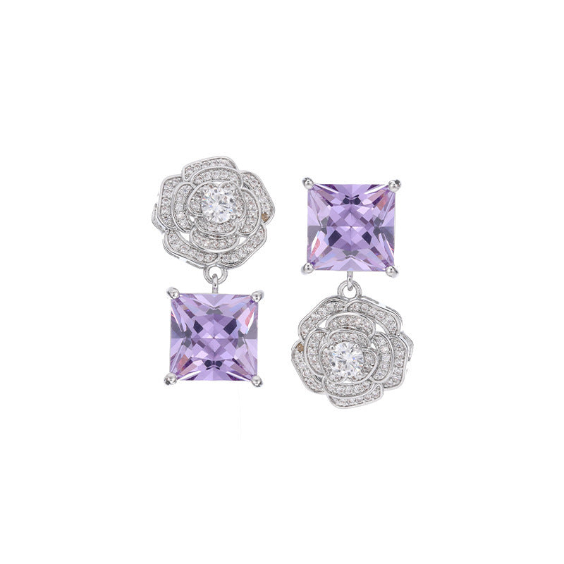 High-end Zircon Camellia Necklace Light Luxury Accessories Collarbone Chain Bracelet Earrings Dress Matching Elegant Jewelry Set