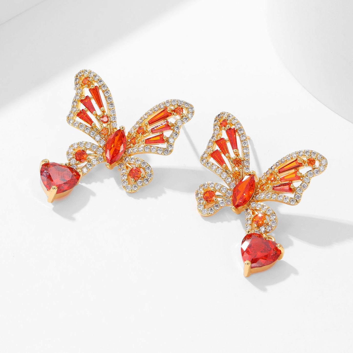 Cross-border Elegant Versatile Butterfly Heart Earrings Hollow Micro Pave Zircon High-end s925Silver Needle Sweet Fashion Earrings
