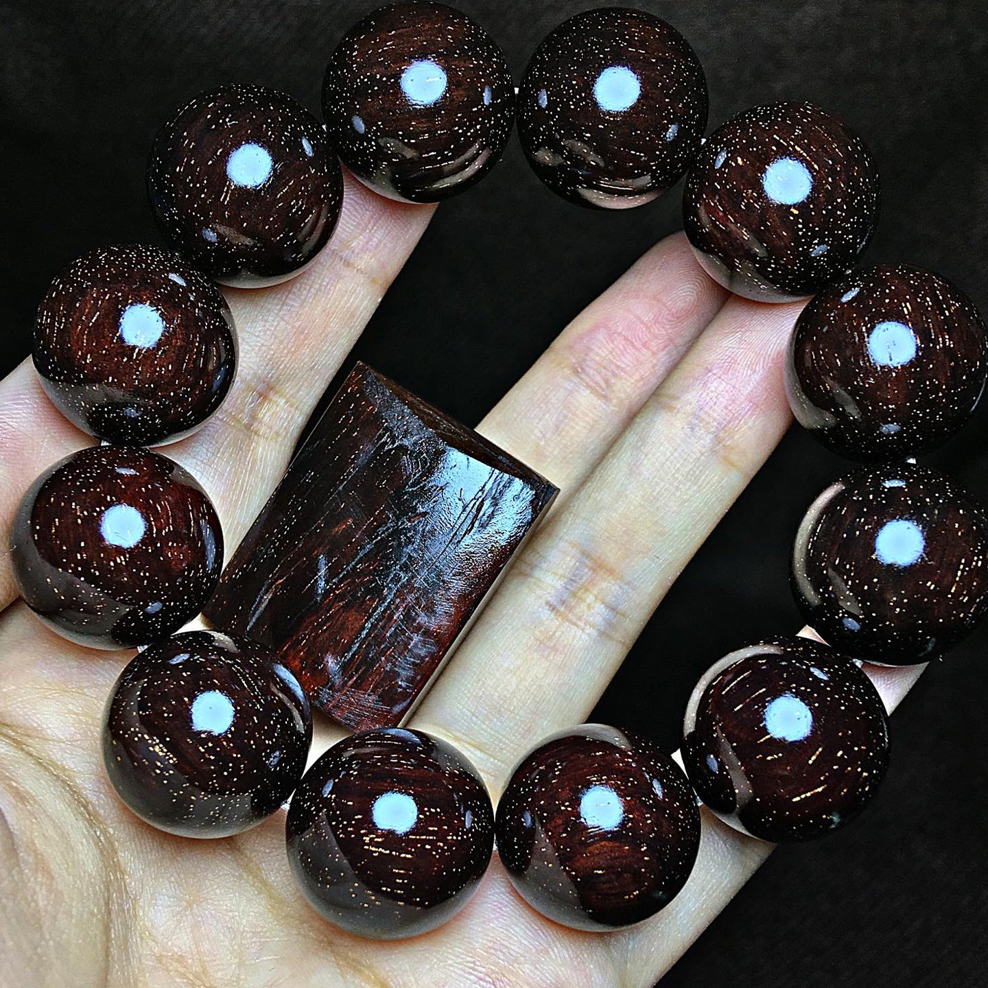 Full of Golden Star Indian Small Leaf Rosewood2.0Old Material Perfect Style Cultural Play Bracelet Wooden Bracelet Men and Women Buddha Beads