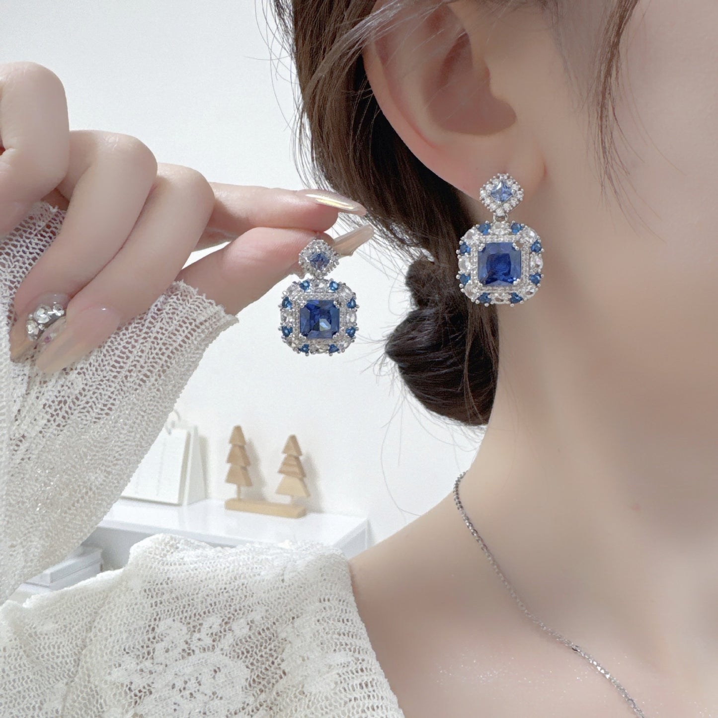 Luxury High-End Jewelry Zircon Set Perfume Bottle Necklace Earrings Women's Colorful Gemstone Bridal Evening Accessories
