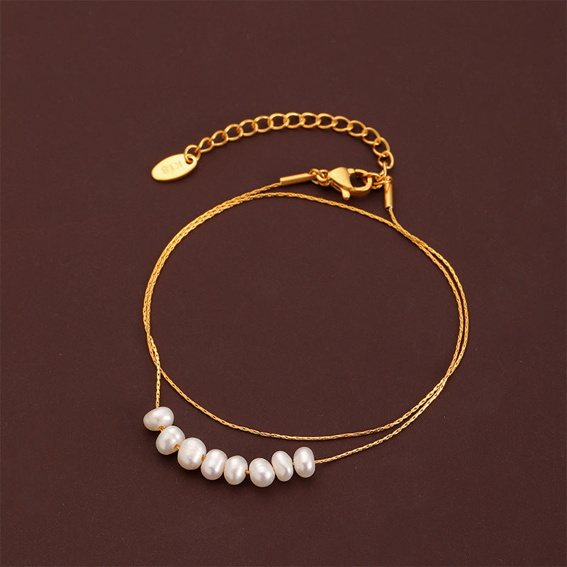 Vintage New Fashion Natural Freshwater Pearl Women's Necklace Light Luxury Niche High-end Simple Versatile Clavicle Chain