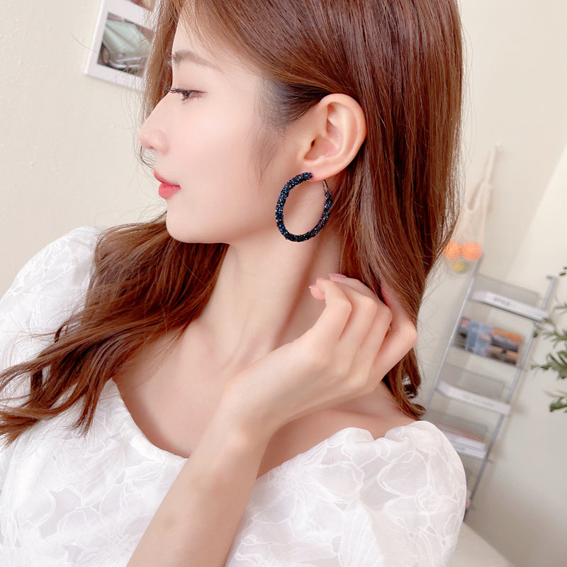 Unique Designer Earrings Ear Clips Internet Celebrity Style Korean Version Dongdaemun New Exaggerated Crystal Full Diamond Hoop Earrings
