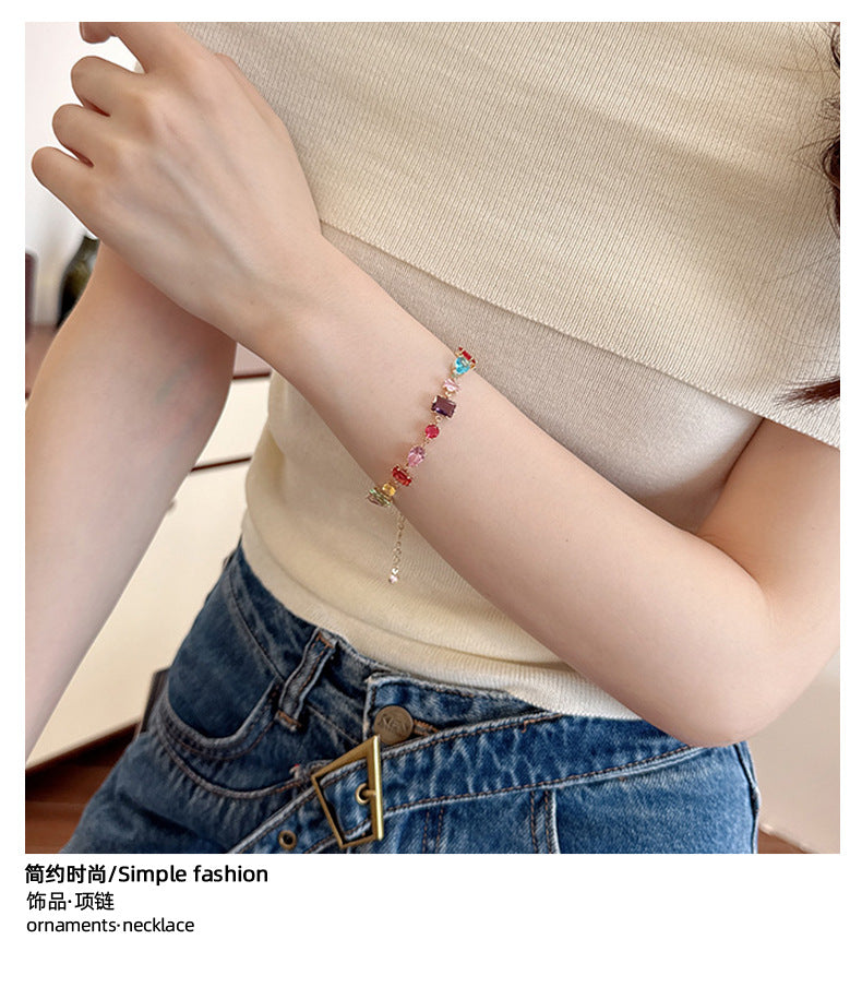 Candy Series Dopamine Zircon Inlaid Geometric Water Drop Exquisite Bracelet High-end Light Luxury Niche Versatile Women's Jewelry