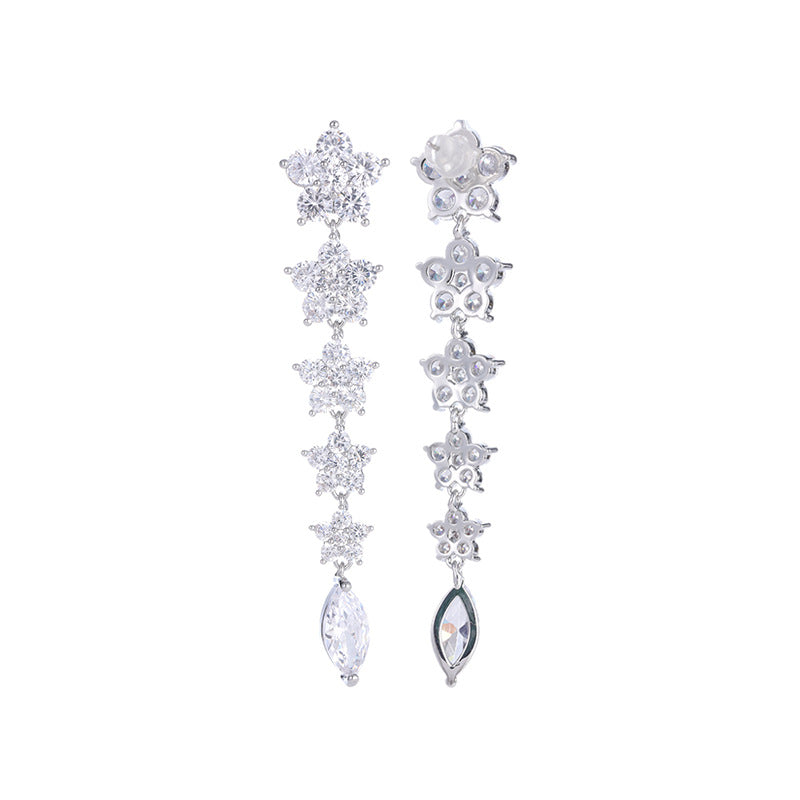 Colorful Ice Crack Flower Earrings S925Silver Needle Elegant Long Tassel Gradient Pink Purple Heavy Craft Earrings for Women