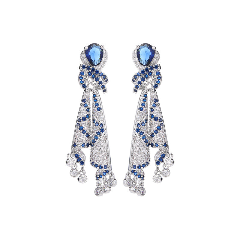 French Style Heavy Craft Colorful Silk Earrings Light Luxury High-end Sense Temperament Autumn Winter Zircon Jewelry Tassel Silver Needle Earrings for Women