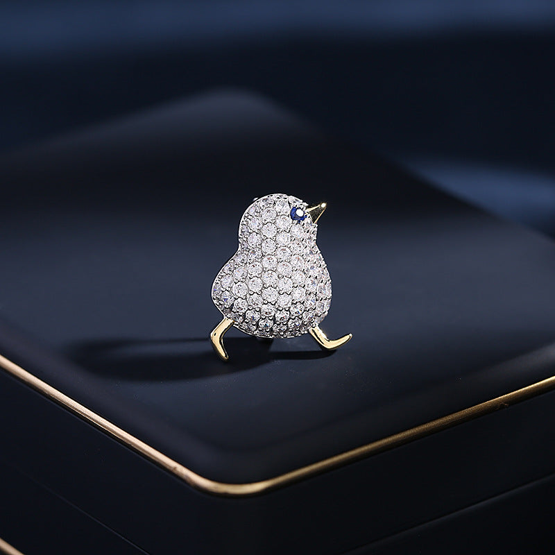 Anti-Exposure Waist Pin Coat Unisex Suit Accessory Niche Design Zircon Inlaid Small Chicken Collar Pin
