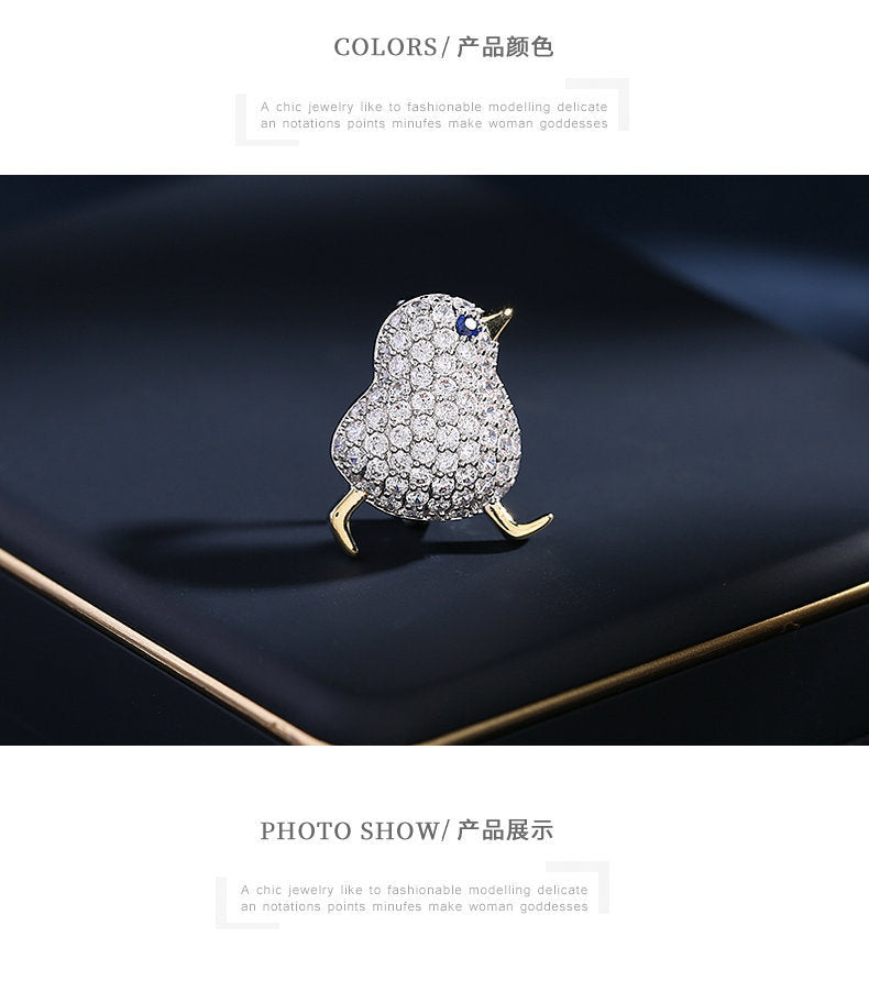 Anti-Exposure Waist Pin Coat Unisex Suit Accessory Niche Design Zircon Inlaid Small Chicken Collar Pin