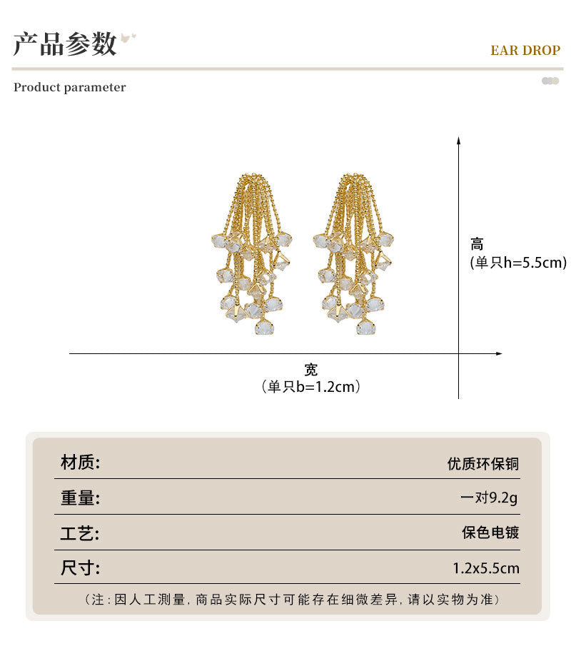 Light Luxury Tassel Long Personality Zircon Earrings s925Silver Needle Elegant Exquisite Temperament Fashion Sweet Waterfall Earrings