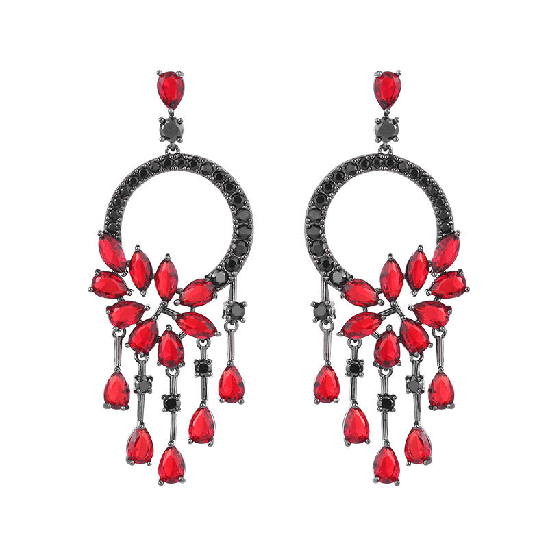 Bohemian French Vintage Style Earrings Trendy Exaggerated Elegant Heavy Craft Flower Tassel Water Drop Earrings
