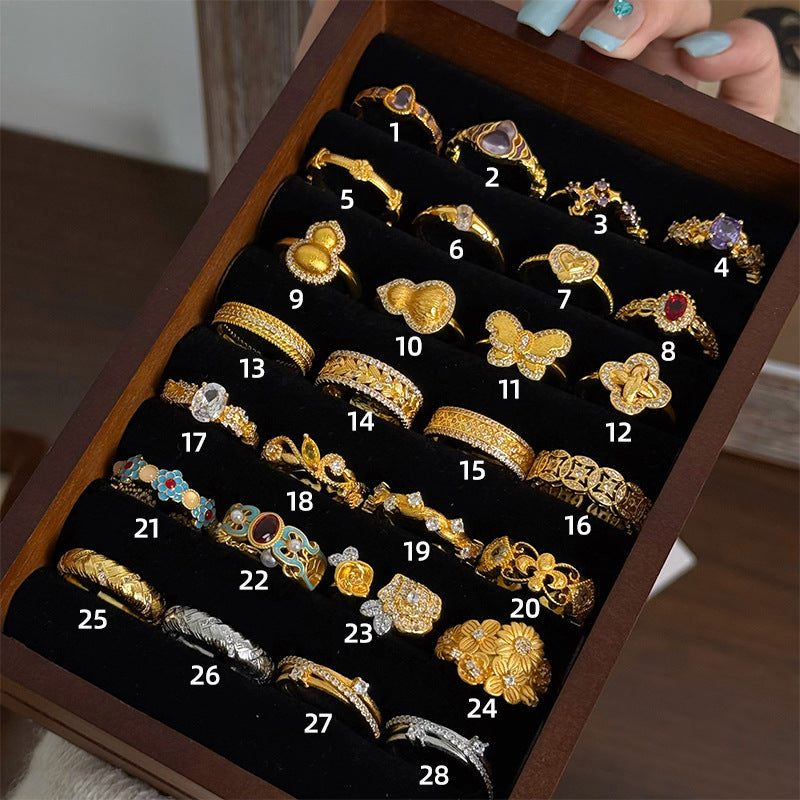 Xiaohongshu Hot-Selling Fashion Retro Copper Coin Iris Flower Ring for Women, Niche Design with a High-End Feel, Versatile Ring