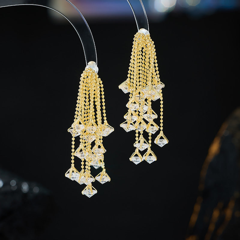 Light Luxury Tassel Long Personality Zircon Earrings s925Silver Needle Elegant Exquisite Temperament Fashion Sweet Waterfall Earrings
