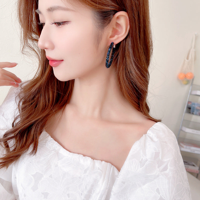 Unique Designer Earrings Ear Clips Internet Celebrity Style Korean Version Dongdaemun New Exaggerated Crystal Full Diamond Hoop Earrings