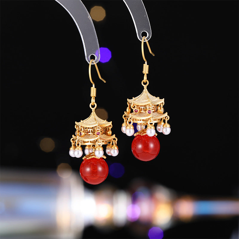 New High-End Rhttps://cdn.shopify.com/s/files/1/0714/1392/3989/files/431ddb6a-3c22-4386-96ef-687b07d471d4.jpg?v=1751779785ed Agate Pearl Tassel Ancient Style Earrings New Chinese Style High-End Pavilion Palace Lantern Court Style Earrings