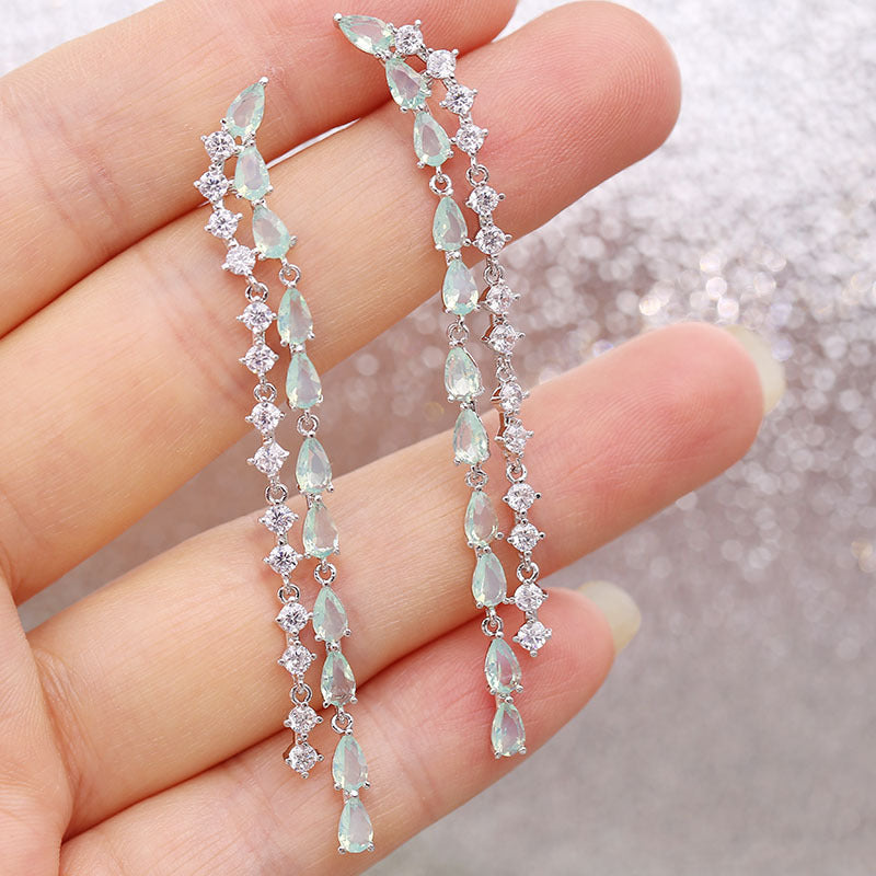 2022New Long Tassel Earrings European and American Fashion Zircon Silver Needle Drop High-end Water Drop Geometric Earrings