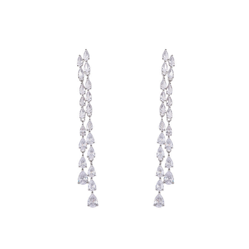 Light Luxury Long Style Dynamic Zircon Water Drop Tassel Earrings s925Silver Needle Elegant Slimming Earrings Luxurious Fashion Ear Jewelry