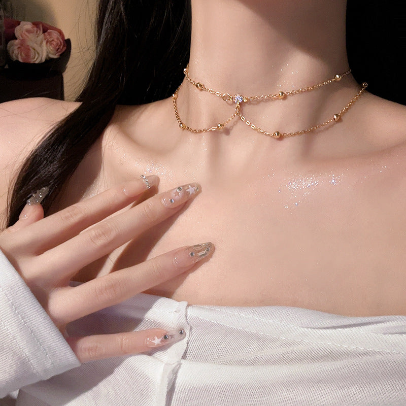 2025Hot-Selling Chest Chain Body Chain Sexy Necklace for Women Internet Celebrity Light Luxury Niche Pure Desire Style Collarbone Necklace