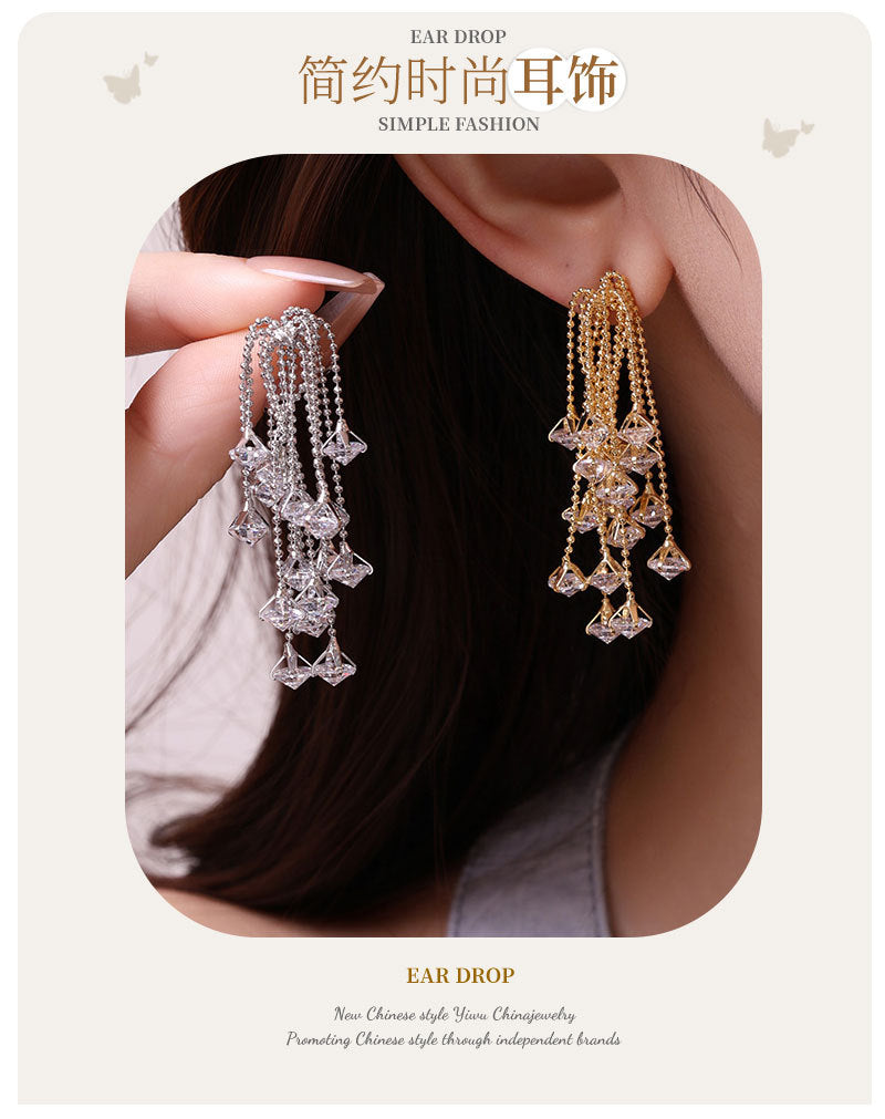 Light Luxury Tassel Long Personality Zircon Earrings s925Silver Needle Elegant Exquisite Temperament Fashion Sweet Waterfall Earrings