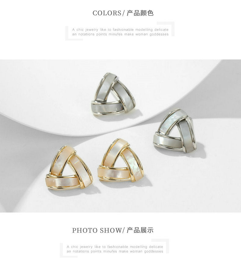 2022New French Style Niche Korean Elegant Internet Celebrity Earrings s925Silver Needle Natural Mother-of-Pearl Triangle Earrings