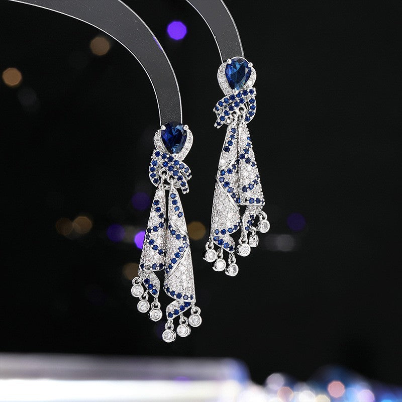 French Style Heavy Craft Colorful Silk Earrings Light Luxury High-end Sense Temperament Autumn Winter Zircon Jewelry Tassel Silver Needle Earrings for Women