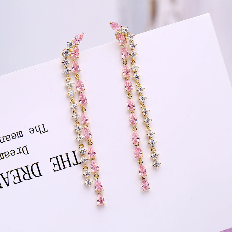 2022New Long Tassel Earrings European and American Fashion Zircon Silver Needle Drop High-end Water Drop Geometric Earrings
