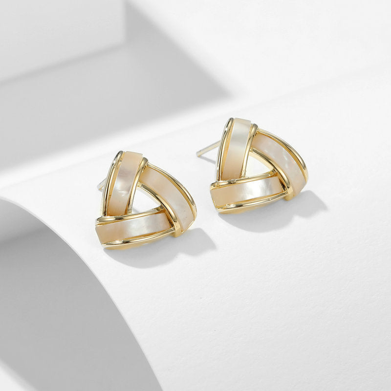 2022New French Style Niche Korean Elegant Internet Celebrity Earrings s925Silver Needle Natural Mother-of-Pearl Triangle Earrings