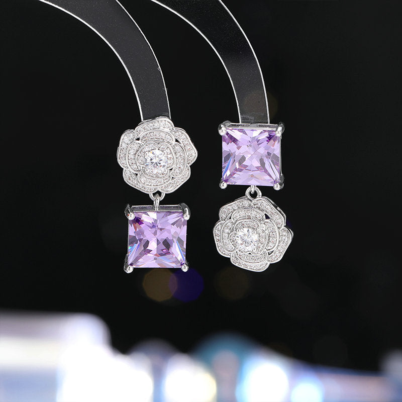 High-end Zircon Camellia Necklace Light Luxury Accessories Collarbone Chain Bracelet Earrings Dress Matching Elegant Jewelry Set
