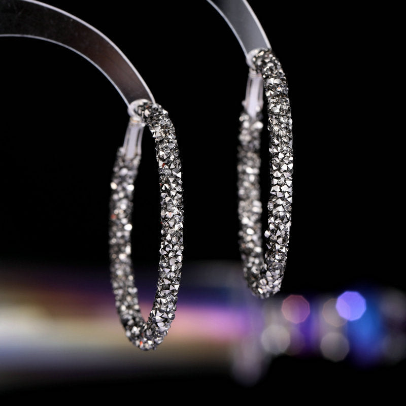Unique Designer Earrings Ear Clips Internet Celebrity Style Korean Version Dongdaemun New Exaggerated Crystal Full Diamond Hoop Earrings