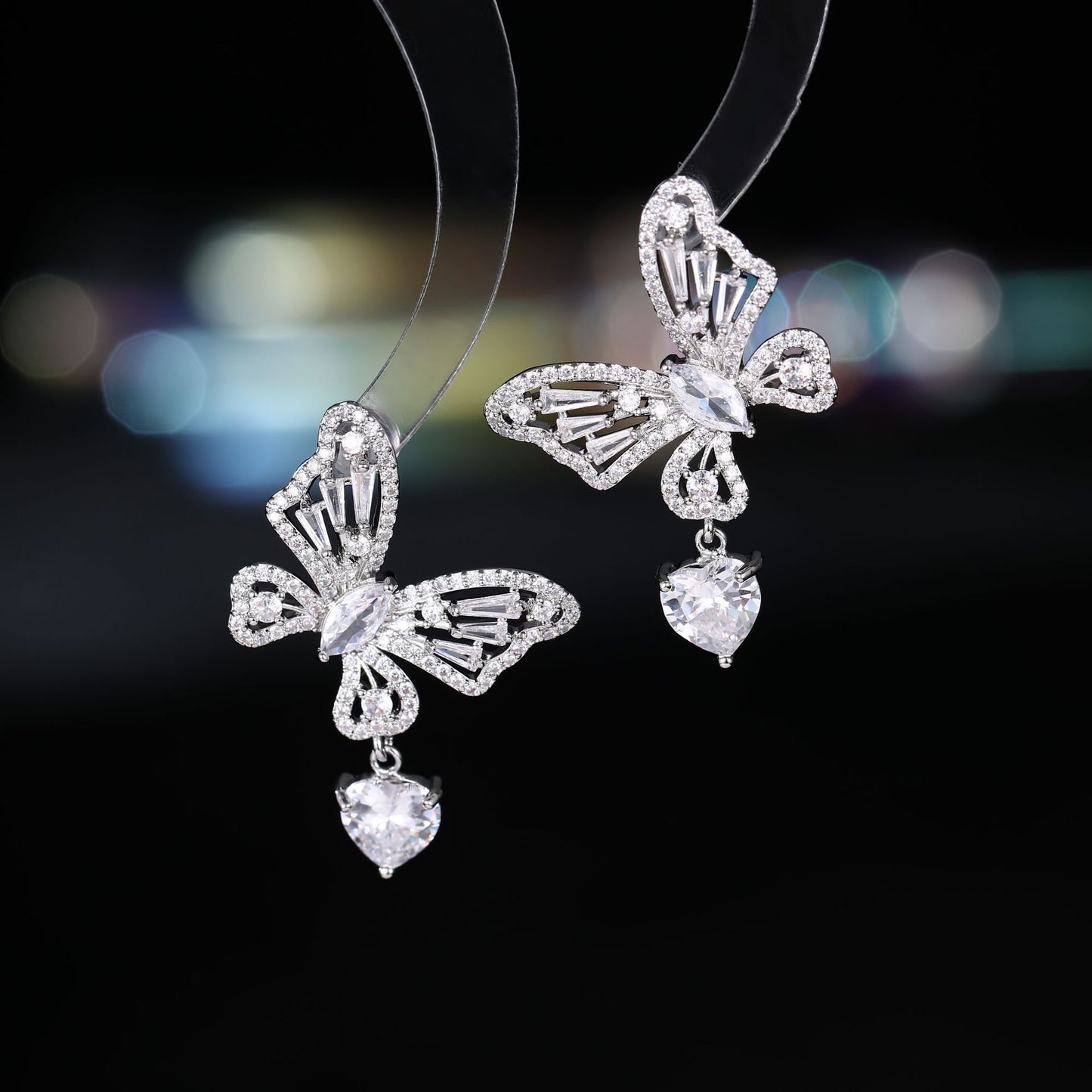 Cross-border Elegant Versatile Butterfly Heart Earrings Hollow Micro Pave Zircon High-end s925Silver Needle Sweet Fashion Earrings