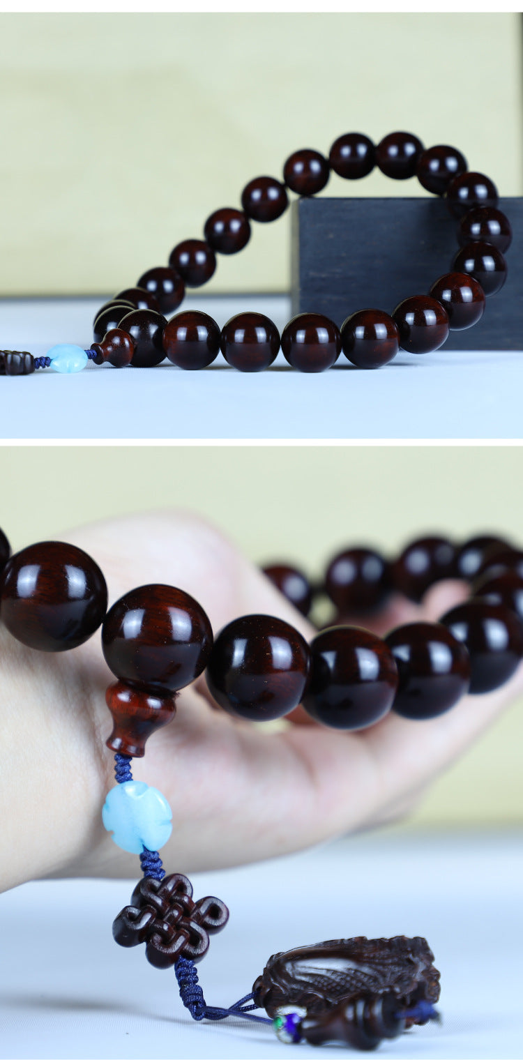 Authentic Indian Small Leaf Red Sandalwood Bracelet Gold Star Old Material Hundred Wealth Buddha Beads Handheld Prayer Beads Sandalwood Red Sandalwood Feng Shui Pendant