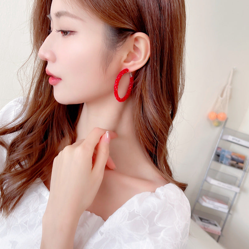 Unique Designer Earrings Ear Clips Internet Celebrity Style Korean Version Dongdaemun New Exaggerated Crystal Full Diamond Hoop Earrings