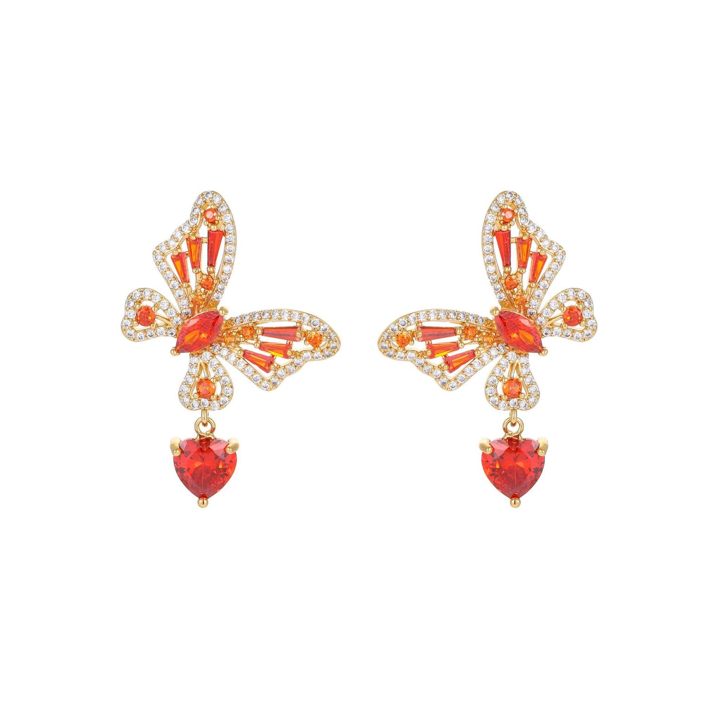 Cross-border Elegant Versatile Butterfly Heart Earrings Hollow Micro Pave Zircon High-end s925Silver Needle Sweet Fashion Earrings