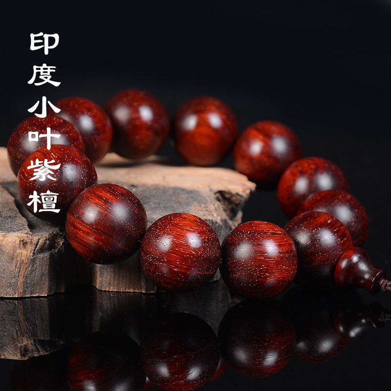 Indian Full Gold Star Small Leaf Red Sandalwood Bracelet for Men, Redwood Sandalwood Buddha Bead Bracelet, Fashion Jewelry for Couples