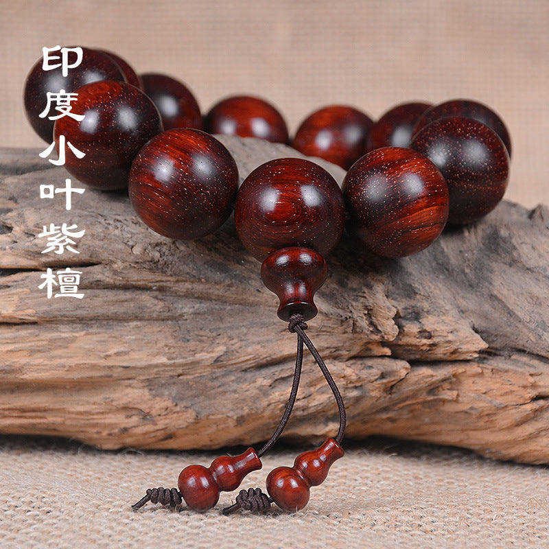 Indian Full Gold Star Small Leaf Red Sandalwood Bracelet for Men, Redwood Sandalwood Buddha Bead Bracelet, Fashion Jewelry for Couples