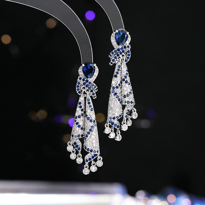 French Style Heavy Craft Colorful Silk Earrings Light Luxury High-end Sense Temperament Autumn Winter Zircon Jewelry Tassel Silver Needle Earrings for Women