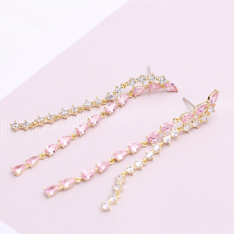 2022New Long Tassel Earrings European and American Fashion Zircon Silver Needle Drop High-end Water Drop Geometric Earrings