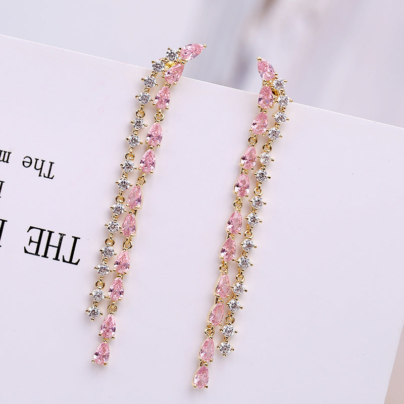 2022New Long Tassel Earrings European and American Fashion Zircon Silver Needle Drop High-end Water Drop Geometric Earrings