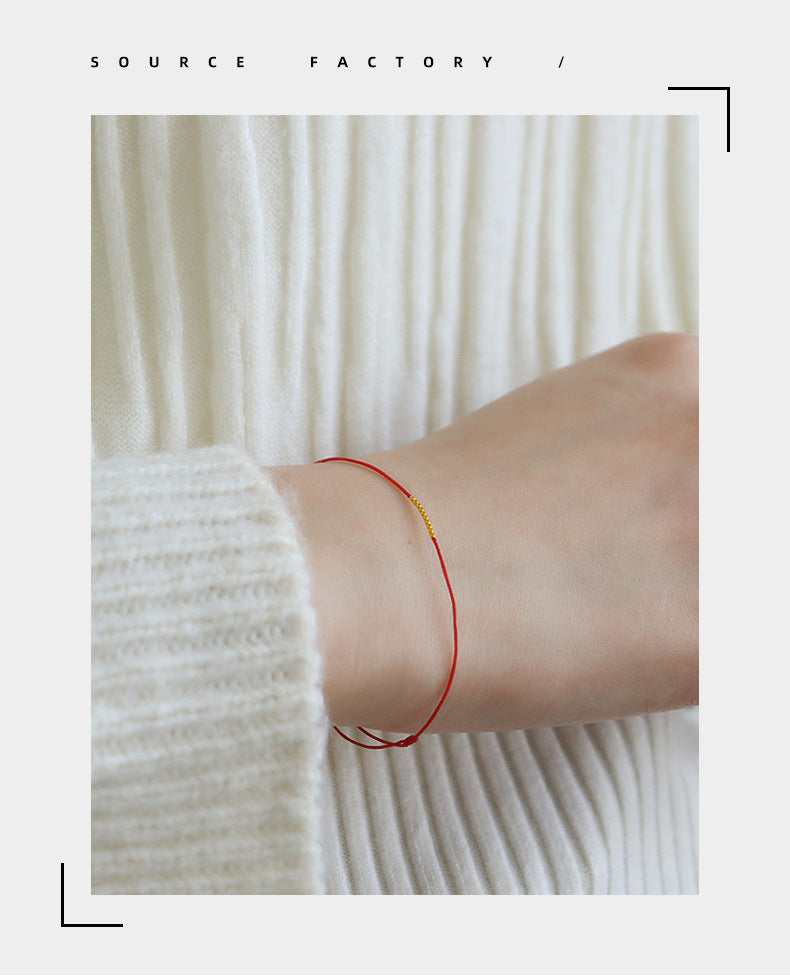 Xiaohongshu Hot Sale18k Gold Ultra-Thin Red String Bracelet Fashionable Elegant Simple Versatile Adjustable Zodiac Year Bracelet
