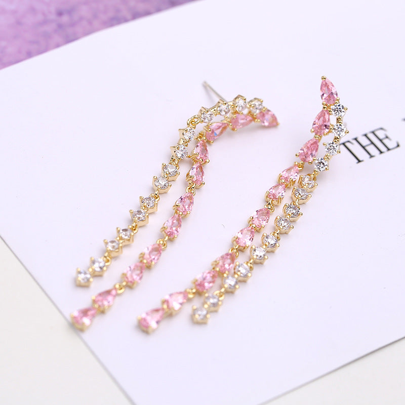 2022New Long Tassel Earrings European and American Fashion Zircon Silver Needle Drop High-end Water Drop Geometric Earrings