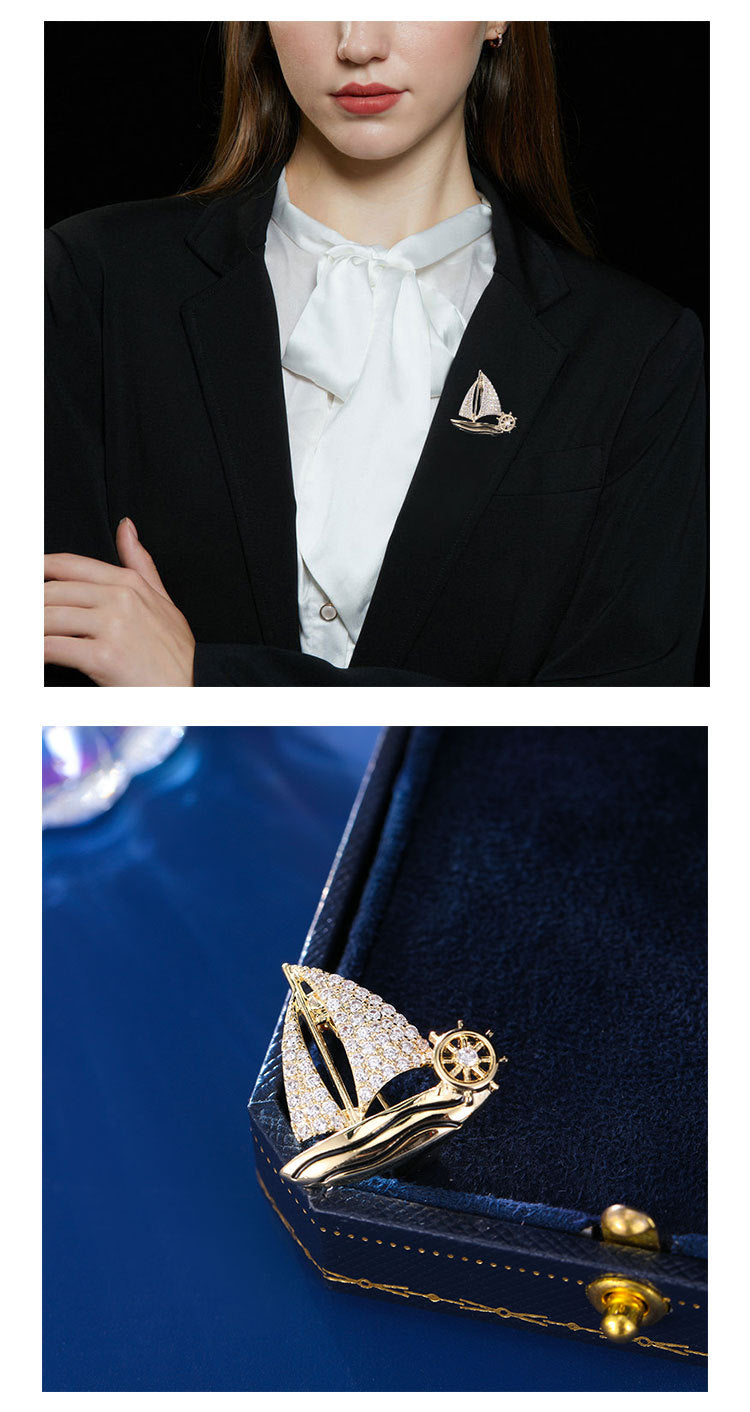 Wave-riding Fashion Accessories High-end Lapel Pin Design Sense Unisex Exquisite Sailboat Brooch Pin Small Brooch