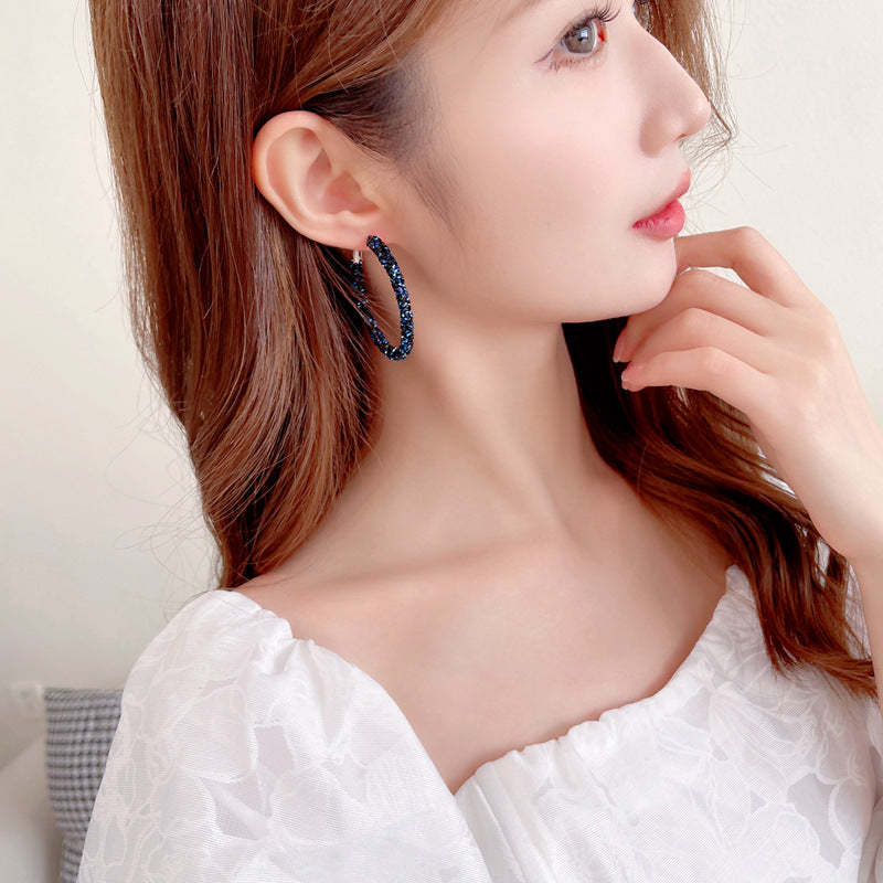 Unique Designer Earrings Ear Clips Internet Celebrity Style Korean Version Dongdaemun New Exaggerated Crystal Full Diamond Hoop Earrings