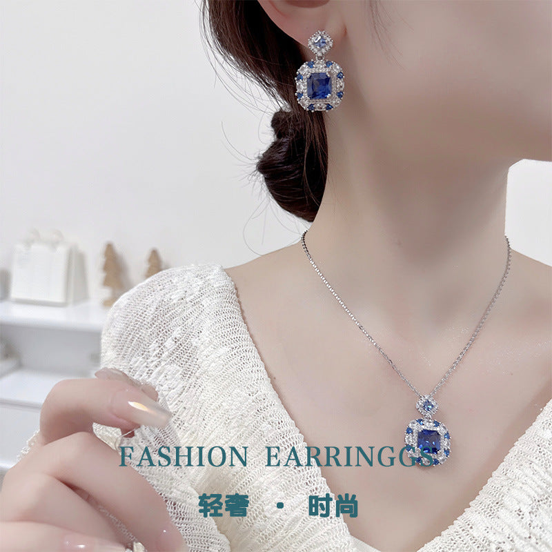 Luxury High-End Jewelry Zircon Set Perfume Bottle Necklace Earrings Women's Colorful Gemstone Bridal Evening Accessories