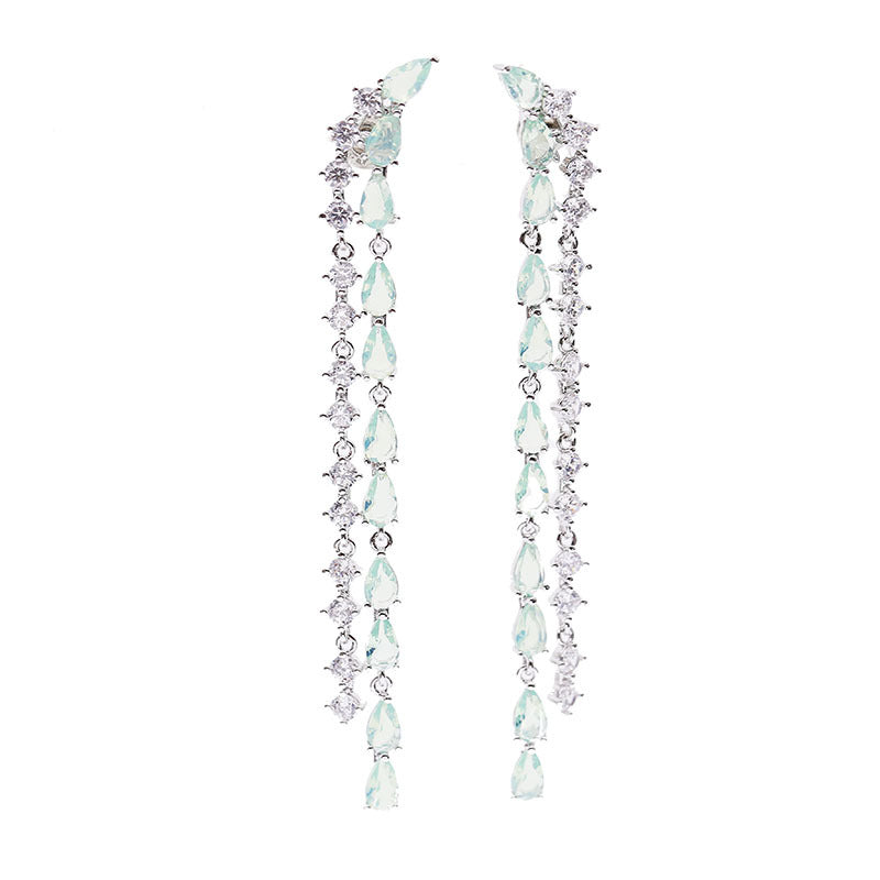 2022New Long Tassel Earrings European and American Fashion Zircon Silver Needle Drop High-end Water Drop Geometric Earrings