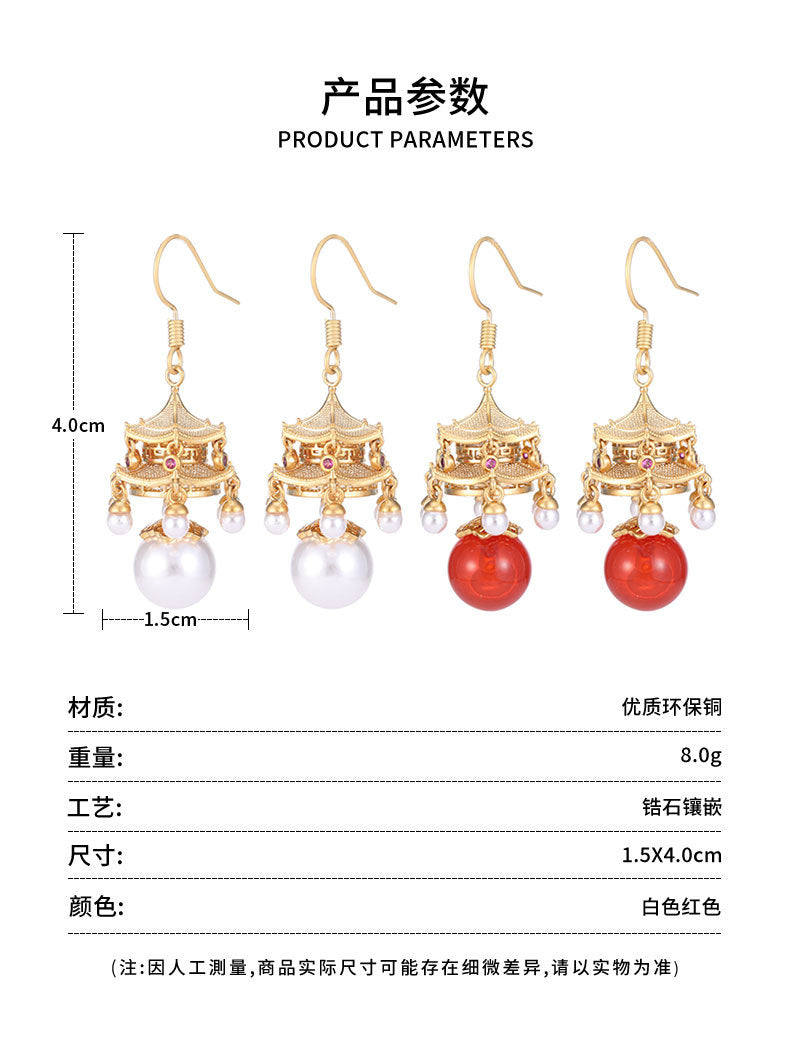 New High-End Rhttps://cdn.shopify.com/s/files/1/0714/1392/3989/files/431ddb6a-3c22-4386-96ef-687b07d471d4.jpg?v=1751779785ed Agate Pearl Tassel Ancient Style Earrings New Chinese Style High-End Pavilion Palace Lantern Court Style Earrings