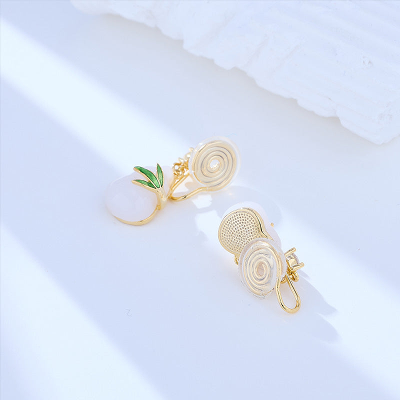 Green Leaf Gourd Earrings Ancient Style Fortune and Prosperity New Chinese Style National Style Imitation Jade Elegant Temperament Hanfu Cheongsam Matching Earrings