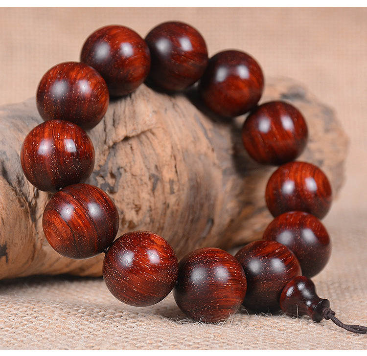 Indian Full Gold Star Small Leaf Red Sandalwood Bracelet for Men, Redwood Sandalwood Buddha Bead Bracelet, Fashion Jewelry for Couples