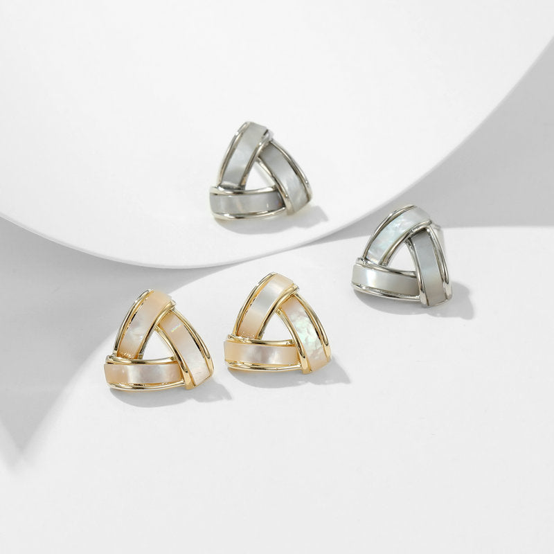 2022New French Style Niche Korean Elegant Internet Celebrity Earrings s925Silver Needle Natural Mother-of-Pearl Triangle Earrings