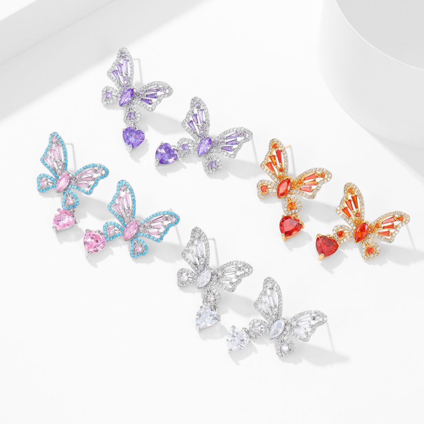 Cross-border Elegant Versatile Butterfly Heart Earrings Hollow Micro Pave Zircon High-end s925Silver Needle Sweet Fashion Earrings